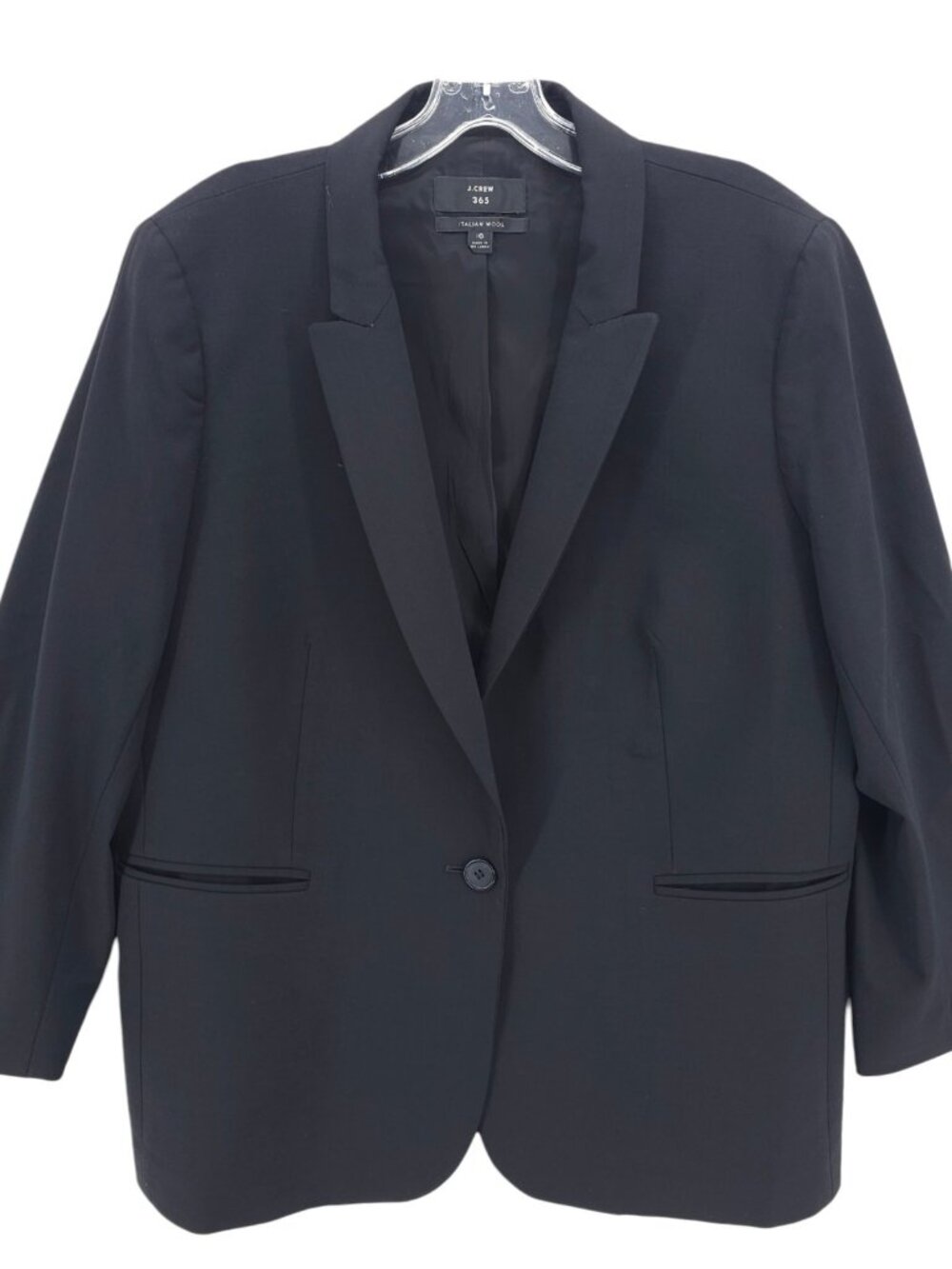 J CREW 365 Parke Italian Stretch Wool Blazer Black 1-Button Size 16